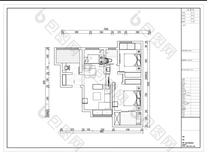 CAD三居室小高层户型平面定制