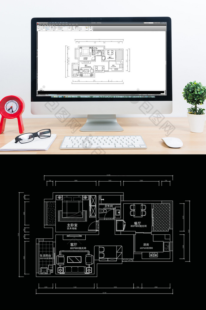 两居室户型CAD平面设计图图片图片
