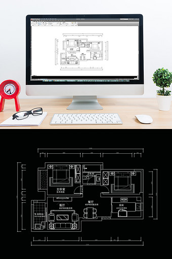 两房户型CAD平面设计图图片