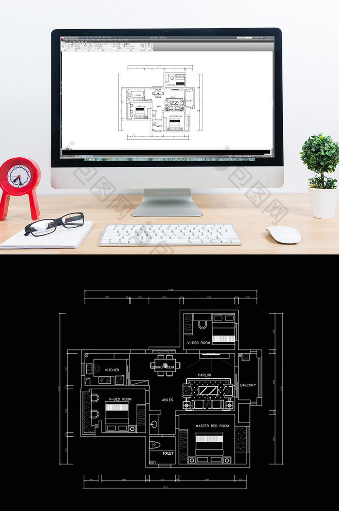 CAD小三房户型平面设计图图片图片