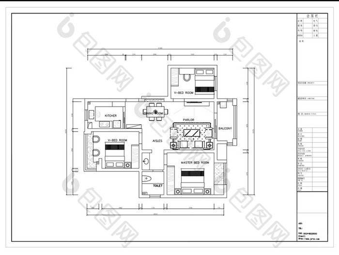 CAD小三房户型平面设计图