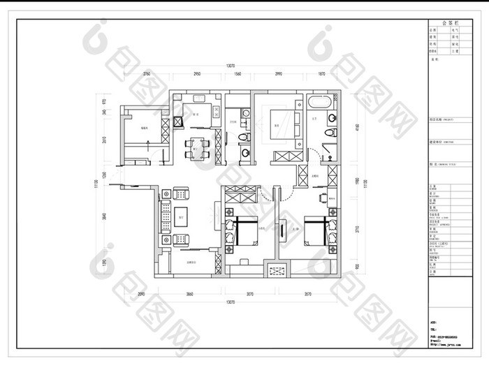 三房户型小高层平面定制方案CAD