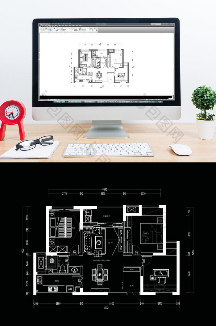 三房户型定制平面方案CAD图片图片