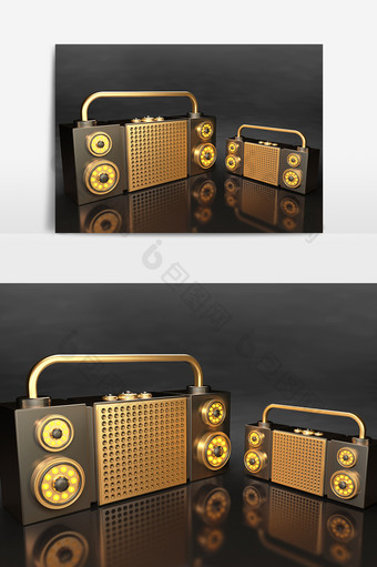 创意C4D高端大气黑金手提收音机模型元素图片
