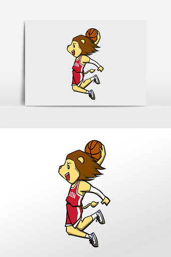 卡通酷狮子灌篮插画元素