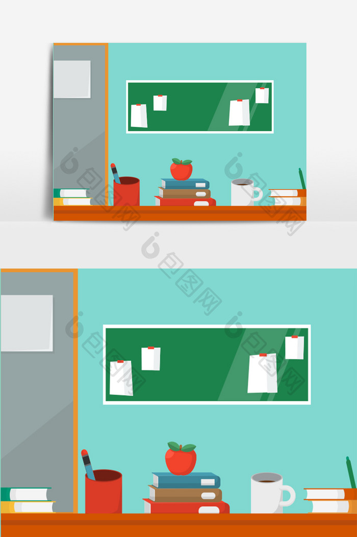 卡通清新开学办公室教室矢量元素
