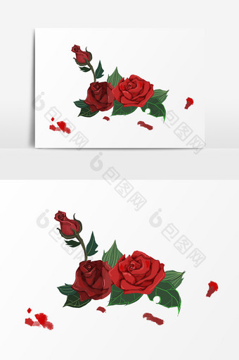 银色情人节红色玫瑰手绘风元素图片