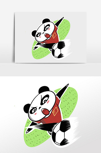 卡通熊猫踢足球插画元素图片