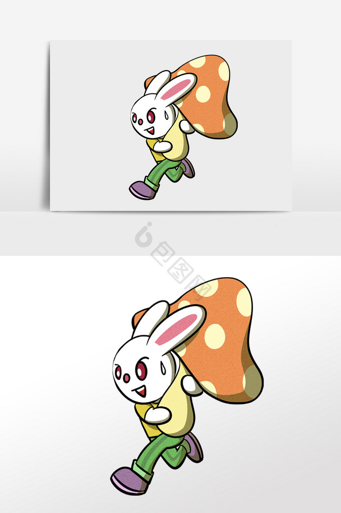 小白兔大蘑菇插画图片