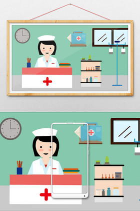 护士分诊台接诊插画图片