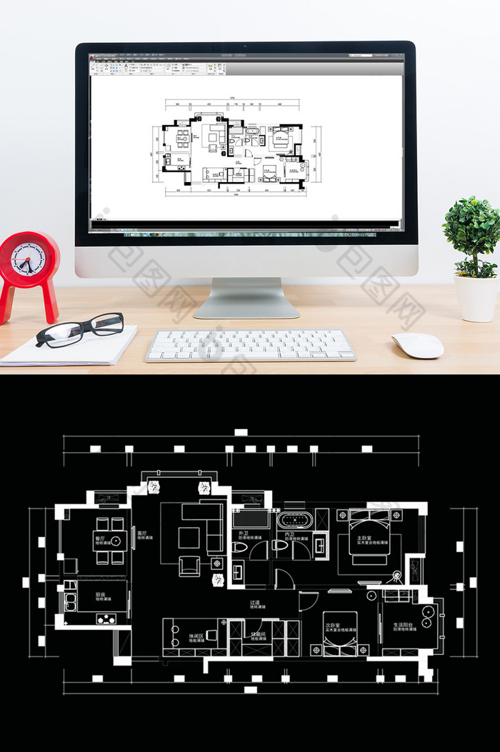 三房户型定制CAD平面方案图片图片