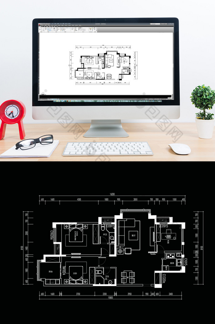 CAD三居室户型高层平面图片图片