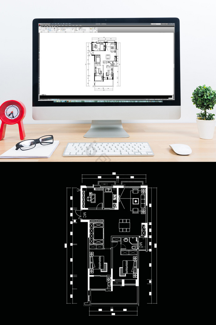 三居室户型CAD平面室内设计图片