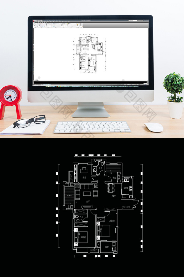 CAD三房户型方案平面设计图片图片