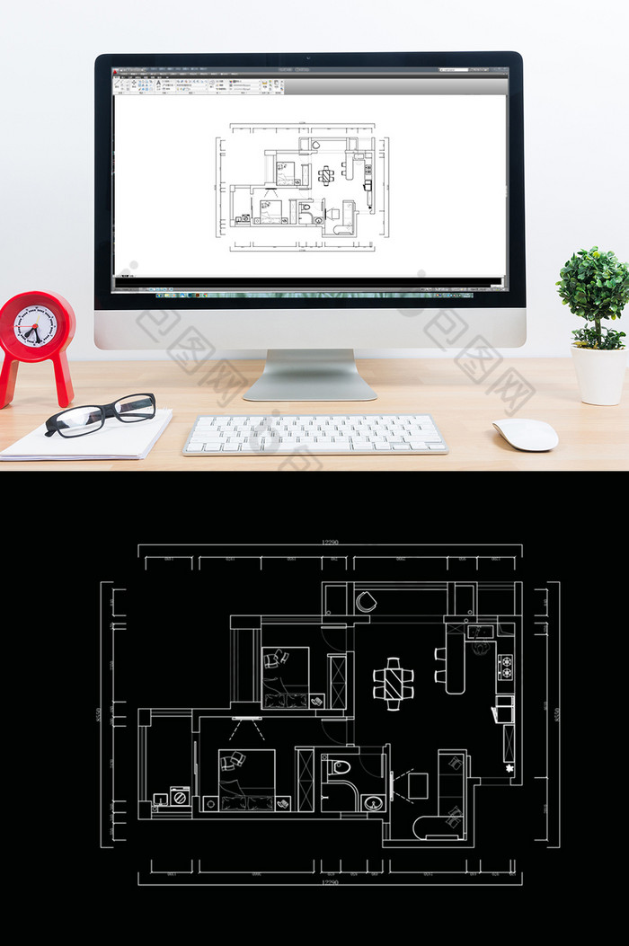 CAD两室户型平面方案定制图片图片