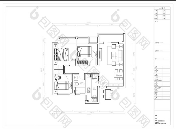 CAD三居室户型高层平面方案定制