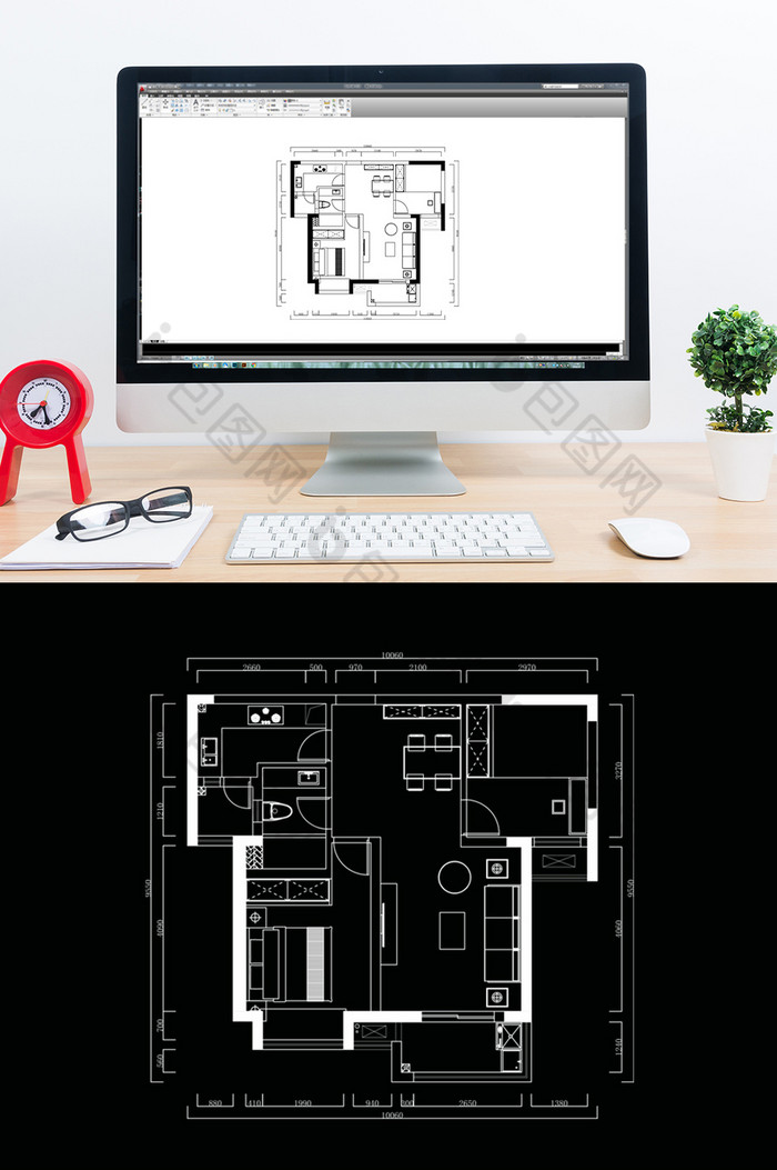 CAD高层两居室户型平面方案设计图片图片
