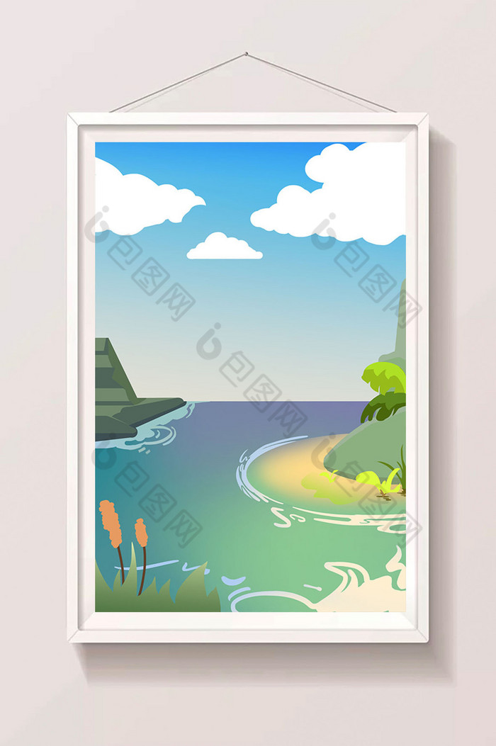 海岛清新展板背景矢量插画图片