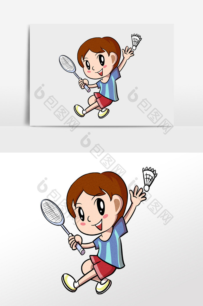 卡通男孩打羽毛球运动插画元素