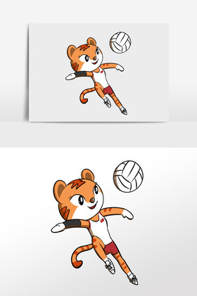 小老虎打排球运动插画图片