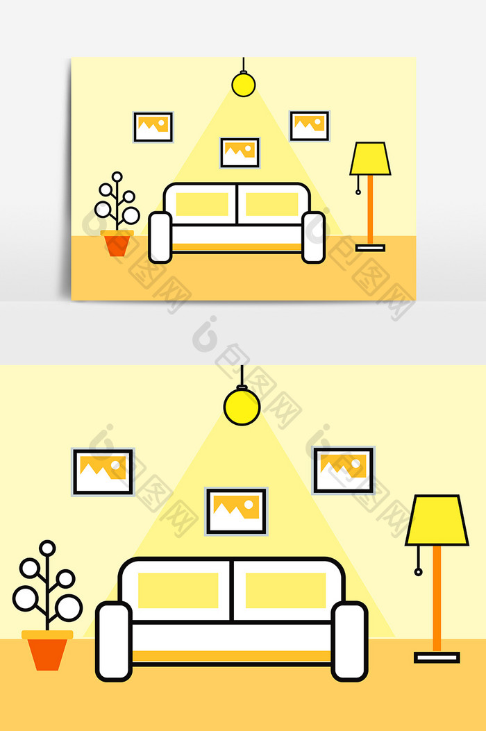 矢量手绘线稿沙发客厅元素