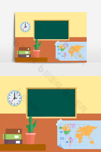 卡通清新学生上课教室矢量元素图片