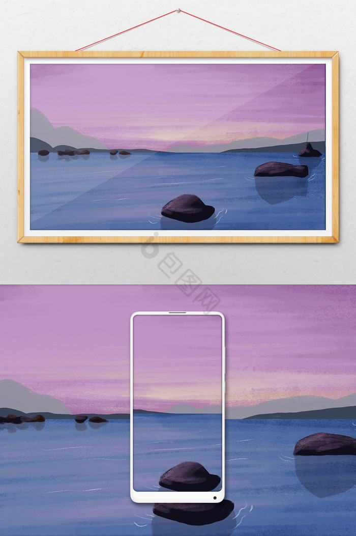 平静的海面风景插画