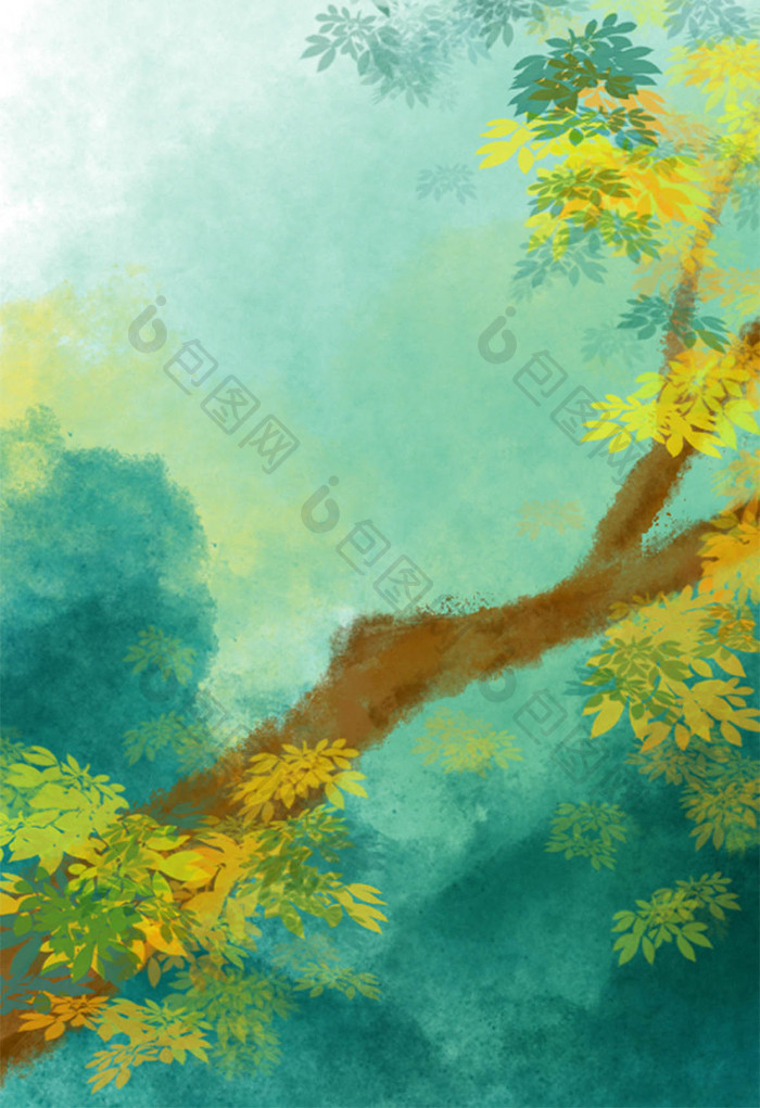 绿色水彩手绘树木背景