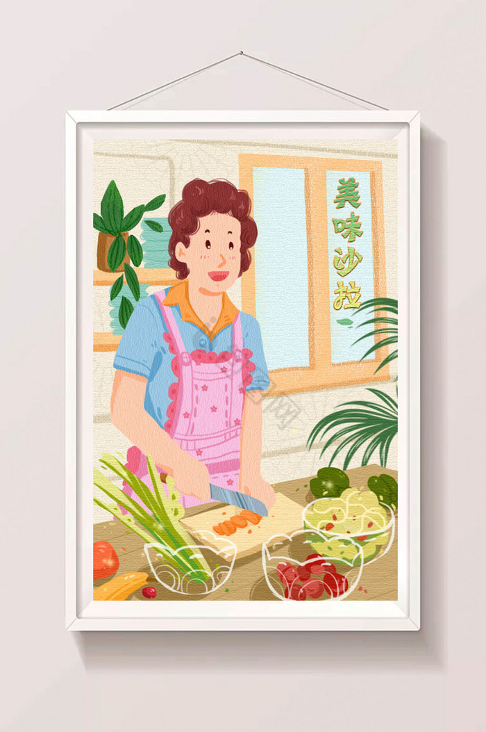 淡雅夏日食物水果蔬菜沙拉制作插画图片