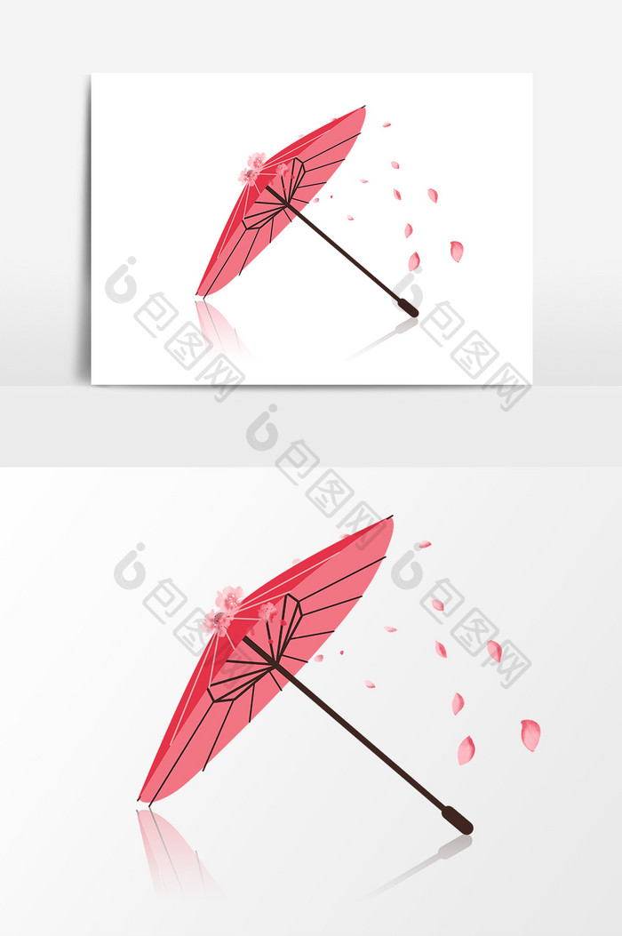 手绘矢量粉色古代雨伞元素