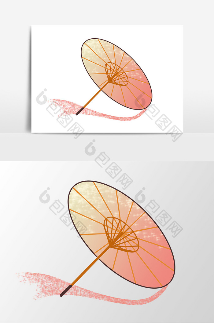 矢量手绘古代长柄雨伞元素