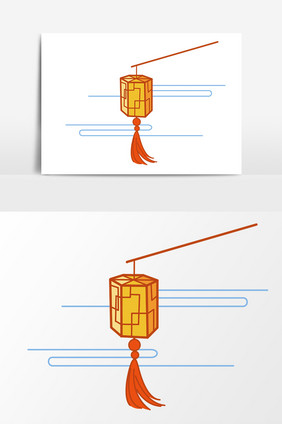 矢量手绘黄色古代灯笼元素