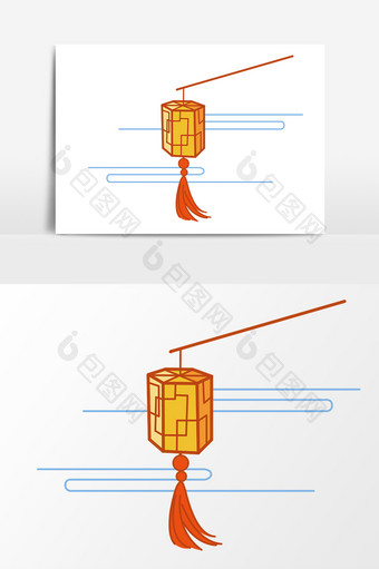 矢量手绘黄色古代灯笼元素图片