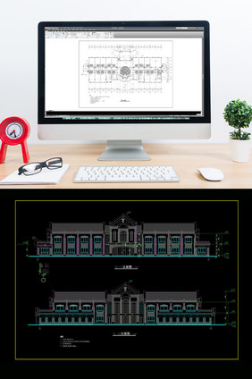 二层宾馆平立面CAD建筑方案图