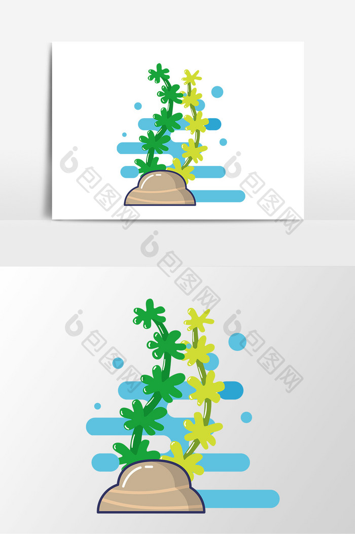 矢量手绘石头海草元素