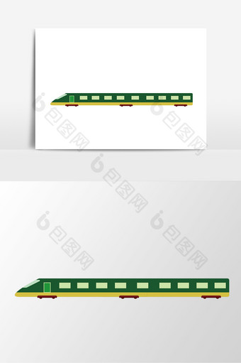 手绘矢量绿色高铁元素图片