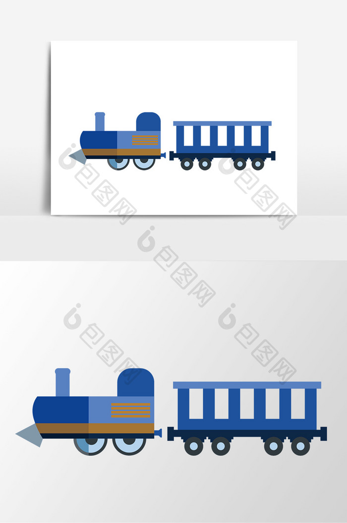 手绘矢量蓝色玩具小火车元素
