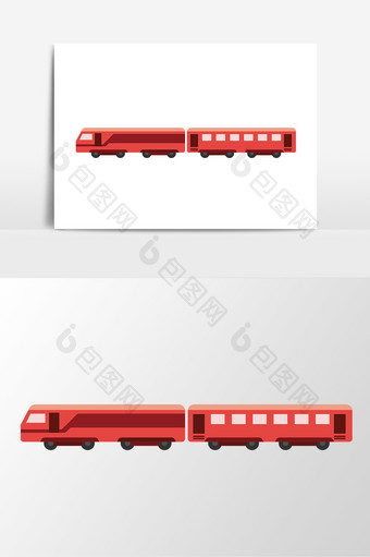 手绘矢量红色火车元素图片