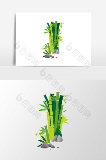 手绘矢量绿色植物竹子元素图片