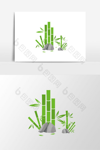 手绘矢量绿色竹子元素图片