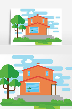 房子树木卡通设计元素
