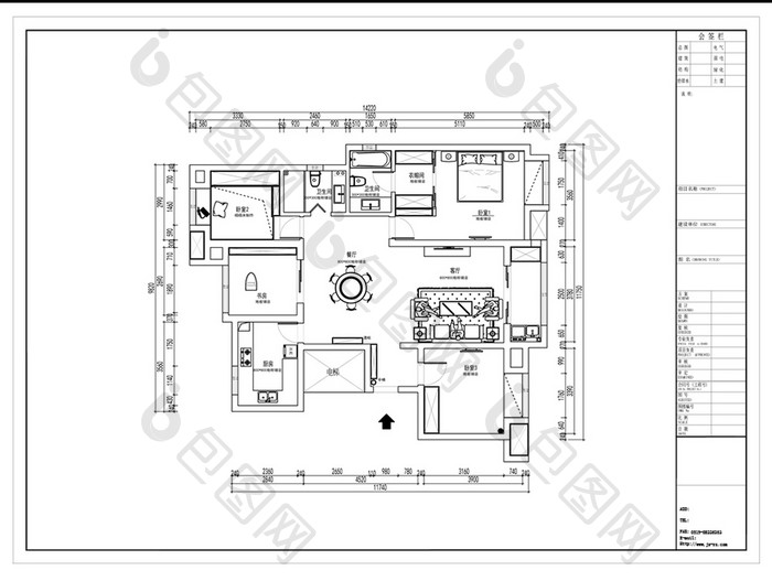 大四房户型CAD高层平面布置图