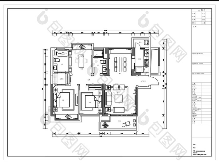 两居室户型高层CAD平面户型图