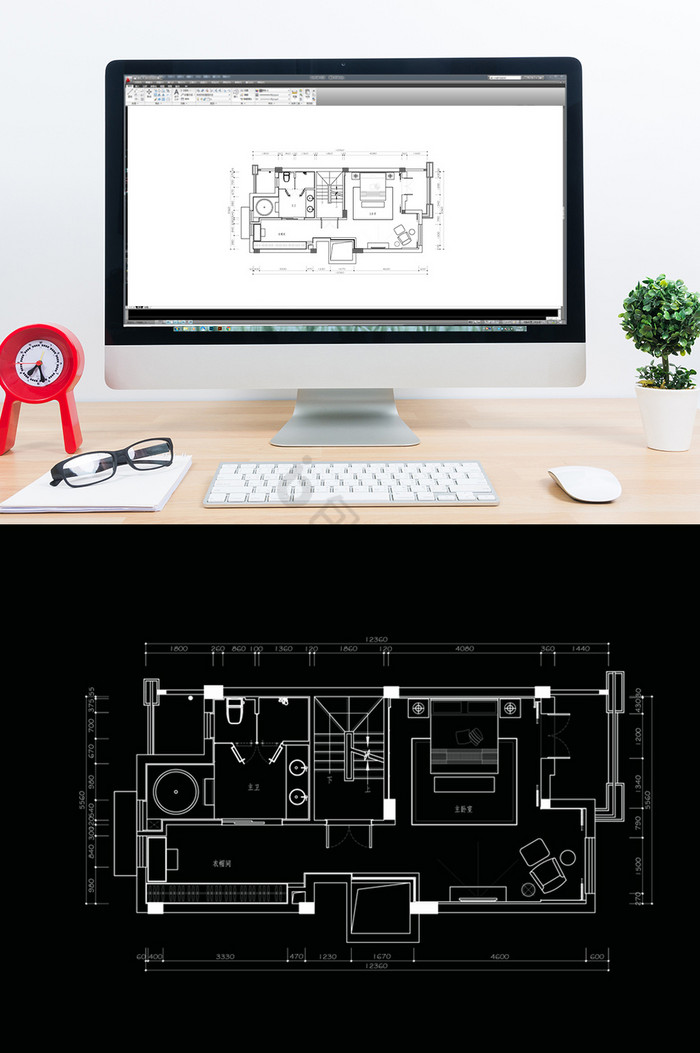 别墅主卧室层CAD平面定制方案图片
