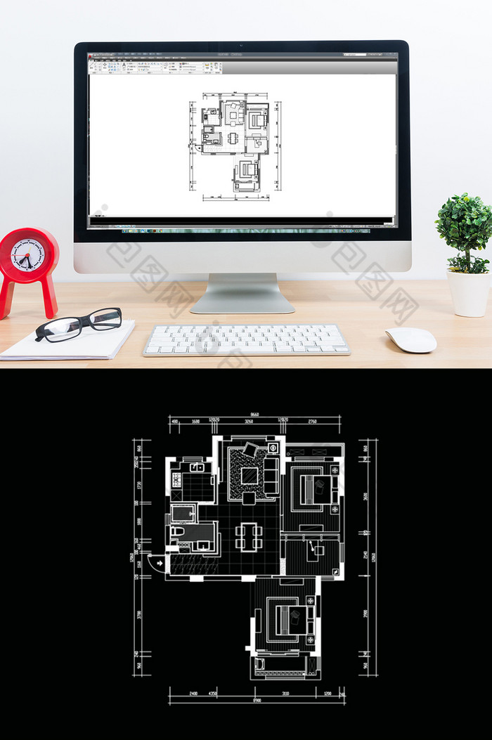 三房户型CAD平面定制方案设计图片图片