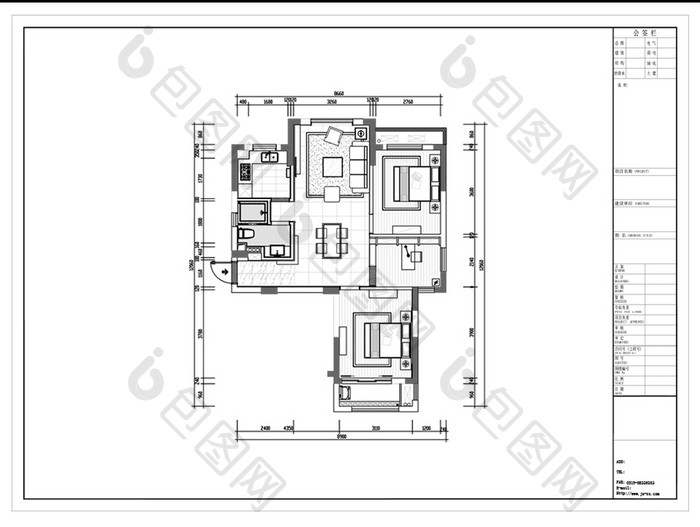 三房户型CAD平面定制方案设计