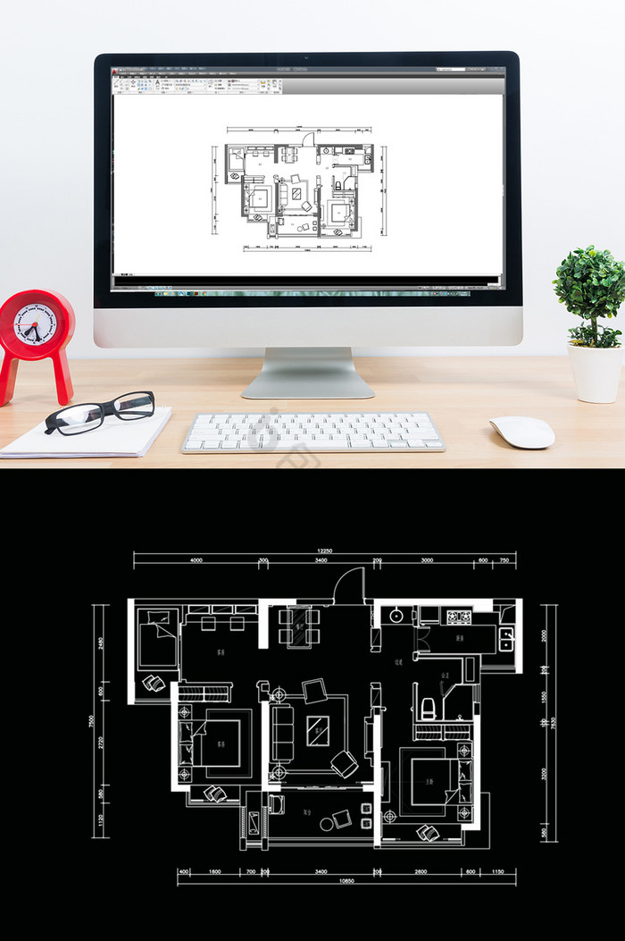 三房户型CAD定制设计图片