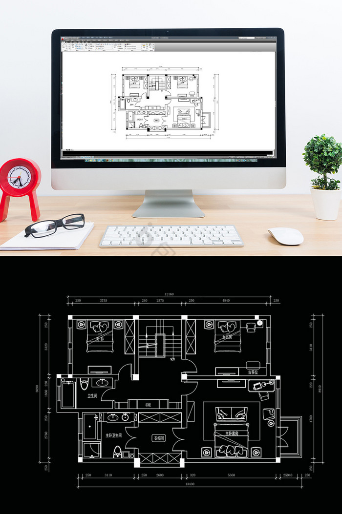 联排别墅2F起居室平面方案CAD图片