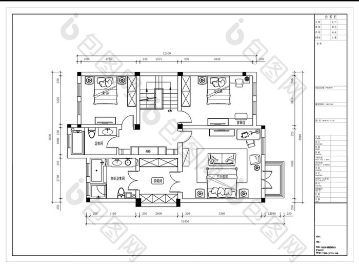 联排别墅2F起居室平面方案CAD