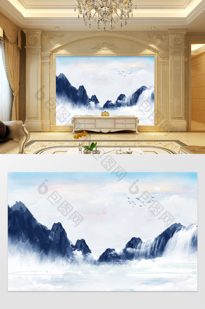 新中式背景墙玄关大理石图片